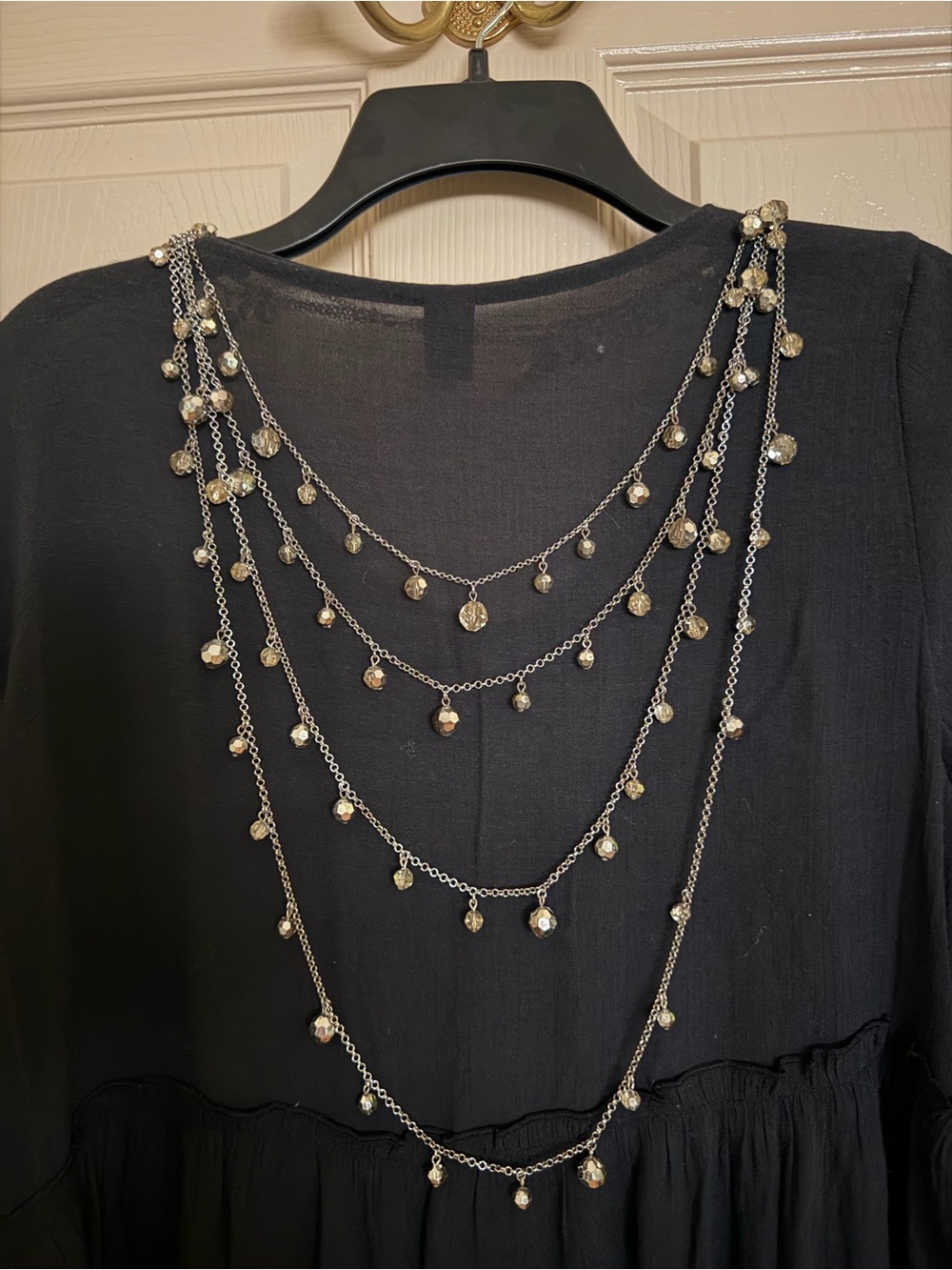 Layered Silver-Tone Beaded Necklace - Elegant Multi-Strand Accent
